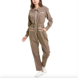 WEWOREWHAT Houndstooth Jumpsuit Women's M/M Long Sleeve Zip‎ Front Pockets
